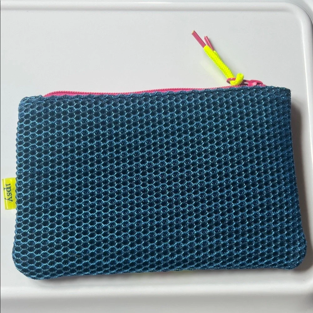 Ipsy Blue Mesh Pouch with Neon Accents